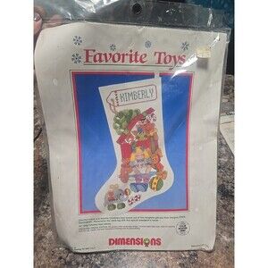 Vtg Christmas Dimensions Holiday Stocking Kit Favorite Toys Cross Stitch 1986